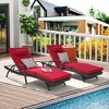 Set of 2 Outdoor Lounge Chair 5-Position Chaise Lounge Wicker Long Reclining Chair Lawn Sunbathing Chairs with Cushion, Gray/Beige/Blue/Red-ModernLuxe - 2 of 4