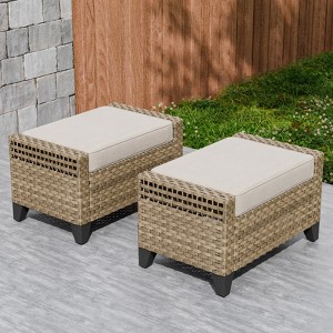 EAGLE PEAK 2 Piece Wicker Outdoor Ottoman, Patio Ottoman Foot Rest - 1 of 4