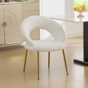 MAYEERTY Velvet Dining Chair, Curved Backrest Golden Metal Legs, Kitchen Dining Room, White - 1 of 4