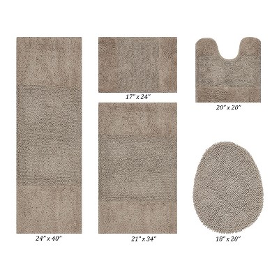 Granada 5 Piece Bath Rug Set 100% Premium Cotton Tufted Non-Slip Backing Bathmats for Bathroom, Super Soft Absorbent, Machine Washable