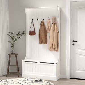 Entryway Hall Tree With Shoe Bench, Coat Rack with Flip Top Storage Bench & 5 Hooks, Coat Rack Storage Shelf for Small Spaces Living Room Hallway - 1 of 4