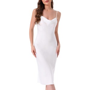 INSPIRE CHIC Womens Sleepdress Satin Silky Fishtail Hem Cowl Neck Sleeveless Spaghetti Strap Midi Lounge Chemise Nightgown - 1 of 4