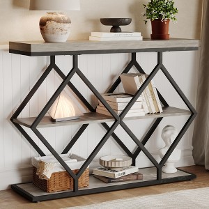 3-Tier Entryway Table, Industrial Console Sofa Table with Storage, Accent Tables with Open Shelves, Diamond-Shaped Metal Frame, Foyer Tables - 1 of 4