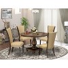 HomeStock 5-Piece Round Distressed Jacobean Finish Solid Wood Top Dining Table with 4 Parson Chair - 2 of 4