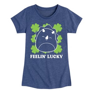 Girls' Squishmallows Lucky Fitted Short Sleeve Graphic T-Shirt - Heather Navy - X-Large - 1 of 4
