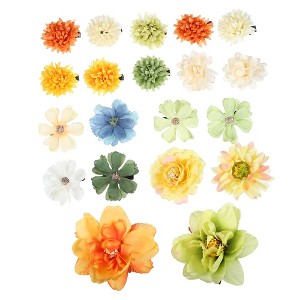 Unique Bargains Women's Fake Flowers Hair Clips Yellow Green 20 Pcs - 1 of 4