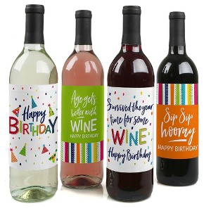 Big Dot of Happiness Cheerful Happy Birthday - Colorful Birthday Party Decorations for Women and Men - Wine Bottle Label Stickers - Set of 4 - 1 of 4