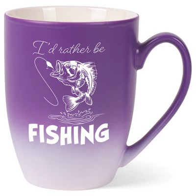 Elanze Designs I'D Rather Be Fishing Two Toned Ombre Matte Purple and White 12 ounce Ceramic Stoneware Coffee Cup Mug