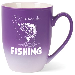 Elanze Designs I'D Rather Be Fishing Two Toned Ombre Matte Purple and White 12 ounce Ceramic Stoneware Coffee Cup Mug - 1 of 4