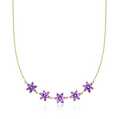Ross-Simons 4.00 ct. t.w. Amethyst Flower Necklace in 18kt Gold Over Sterling Size 18