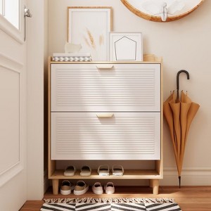 Shoe Cabinet with 2 Flip Drawers, 31.5 Inch Slim Shoe Organizer, Freestanding Hidden Narrow Shoe Rack Cabinet for Entryway Living Room Hallway - 1 of 4