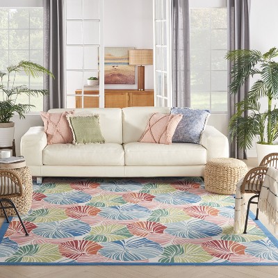 Multicolor Tropical Leaf Pattern Outdoor Area Rug