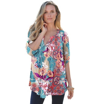 Roaman's Women's Plus Size Tara Pleated Big Shirt