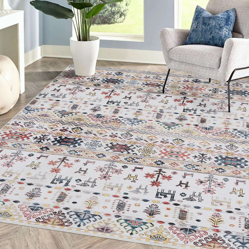 Boho Area Rug Washable Rug Moroccan Living Room Rug Non-Shedding Print Floor Carpet Soft Abstract Carpet, Beige, 3 of 10