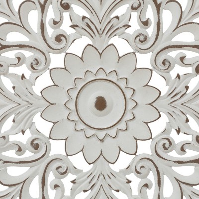 Distressed White and Brown Wood Floral Mandala Wall Art