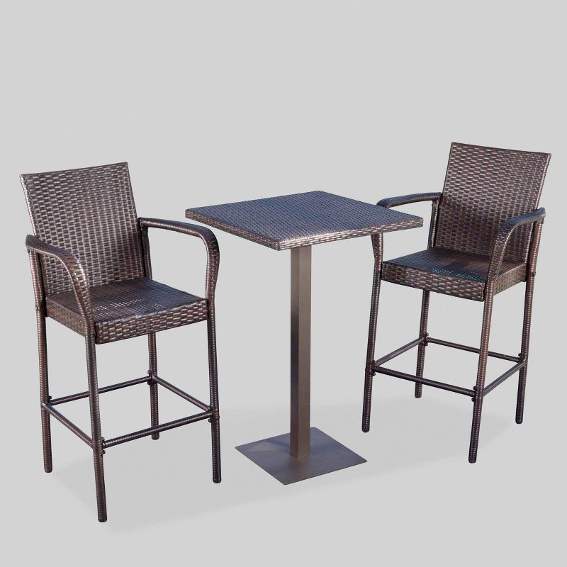 Lala 3pc Square Wicker Patio Bar Set - Brown - Christopher Knight Home, 3 of 10