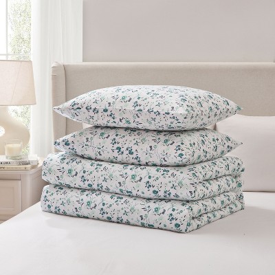 Nestl Modern Comforter, 3pc Floral Comforter Set, Queen Size Bedding Set - Green Floral — фото 3