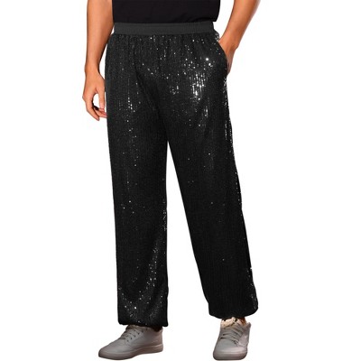 Lars Amadeus Men's Baggy Elastic Waist Costume Night Club 70s Disco Metallic Sequin Pants