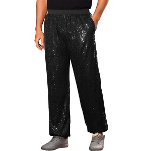 Lars Amadeus Men's Elastic Waist 70s Disco Costume Night Club Metallic Shiny Party Sequin Pants - 1 of 4