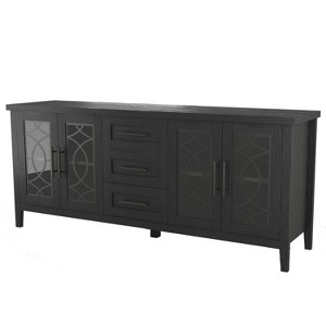 63" Farmhouse TV Stand for 70" TVs, Rustic Entertainment Center with Glass Doors, 2 Cabinets & 3 Drawers - 1 of 4