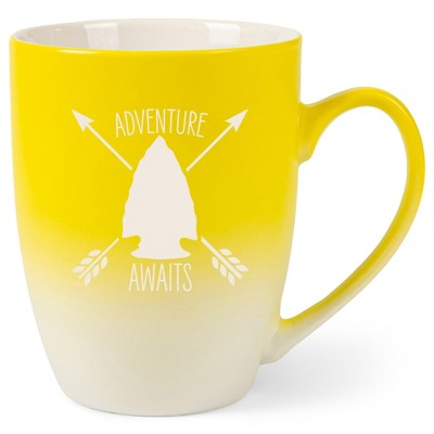 100 North Arrow Head 10 Ounce Yellow and White Two Toned Ombre, Comfortably Fits Your Hands, Ceramic Tea Coffee Cup Mug, Adventure Awaits
