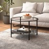 vidaXL Modern Tempered Glass Tea Table with Iron Frame - 27.6" Black and Transparent Coffee Table with 2-Tier Shelf, Versatile Side/End Table - 2 of 4