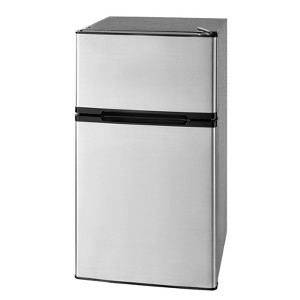 VEVOR Mini Fridge with Freezer, 3.2 Cu.Ft, Two Door Compact Refrigerator, Shelf, Energy Efficient Small Fridge, Reversible Door, Silver - 1 of 4