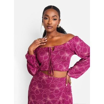 Rebdolls Women's Laina Floral Tie Front Peasant Top