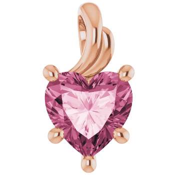 Pompeii3 7mm Pink Topaz Women's Heart Pendant in 14k Gold Necklace 5mm Tall