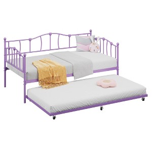 GustoWave Metal Twin Size Daybed with Trundle and Lockable Casters, Metal Sofa Bed Frame for Living Room - 1 of 4