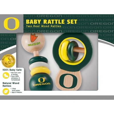 Image of Baby Fanatic Wood Rattle 2 Pack - NCAA Oregon Ducks Baby Toy Set