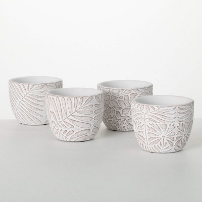 Sullivans Etched Terracotta Planter Set of 4, 3.75"Tall, Pottery