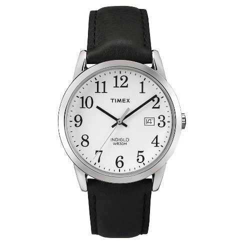 Men's Timex Easy Reader Watch With Leather Strap - Silver/black Tw2p756009j  : Target