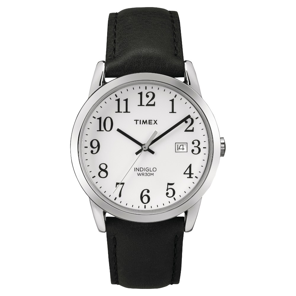 Photos - Wrist Watch Timex Men's  Easy Reader Watch with Leather Strap - Silver/Black TW2P756009 