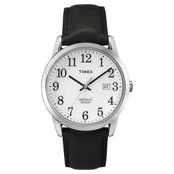 Men's Timex Easy Reader Watch with Leather Strap - Silver/Black TW2P756009J