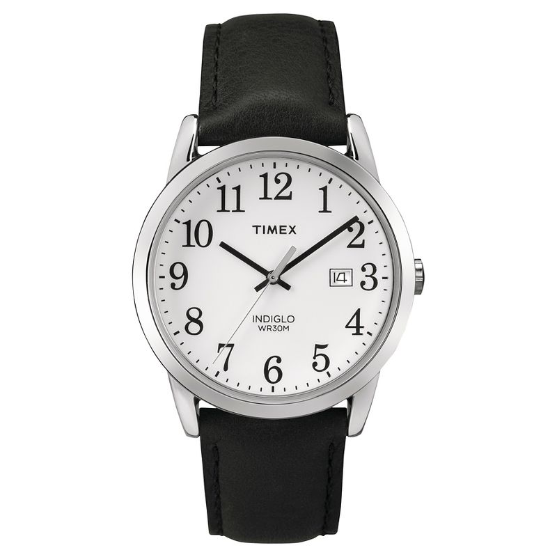 Men&#39;s Timex Easy Reader Watch with Leather Strap - Silver/Black TW2P756009J, 1 of 4