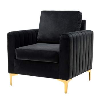 Iapygia Contemporary Tufted Wooden Upholstered Club Chair with Metal Legs  for Bedroom and Living Room Club Chair  | ARTFUL LIVING DESIGN