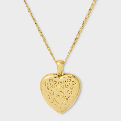 14K Gold Dipped Heart Charm Initial Necklace - A New Day™ Gold