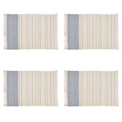 Light Blue and Beige Cotton Striped Rectangle Placemats, Set of 4