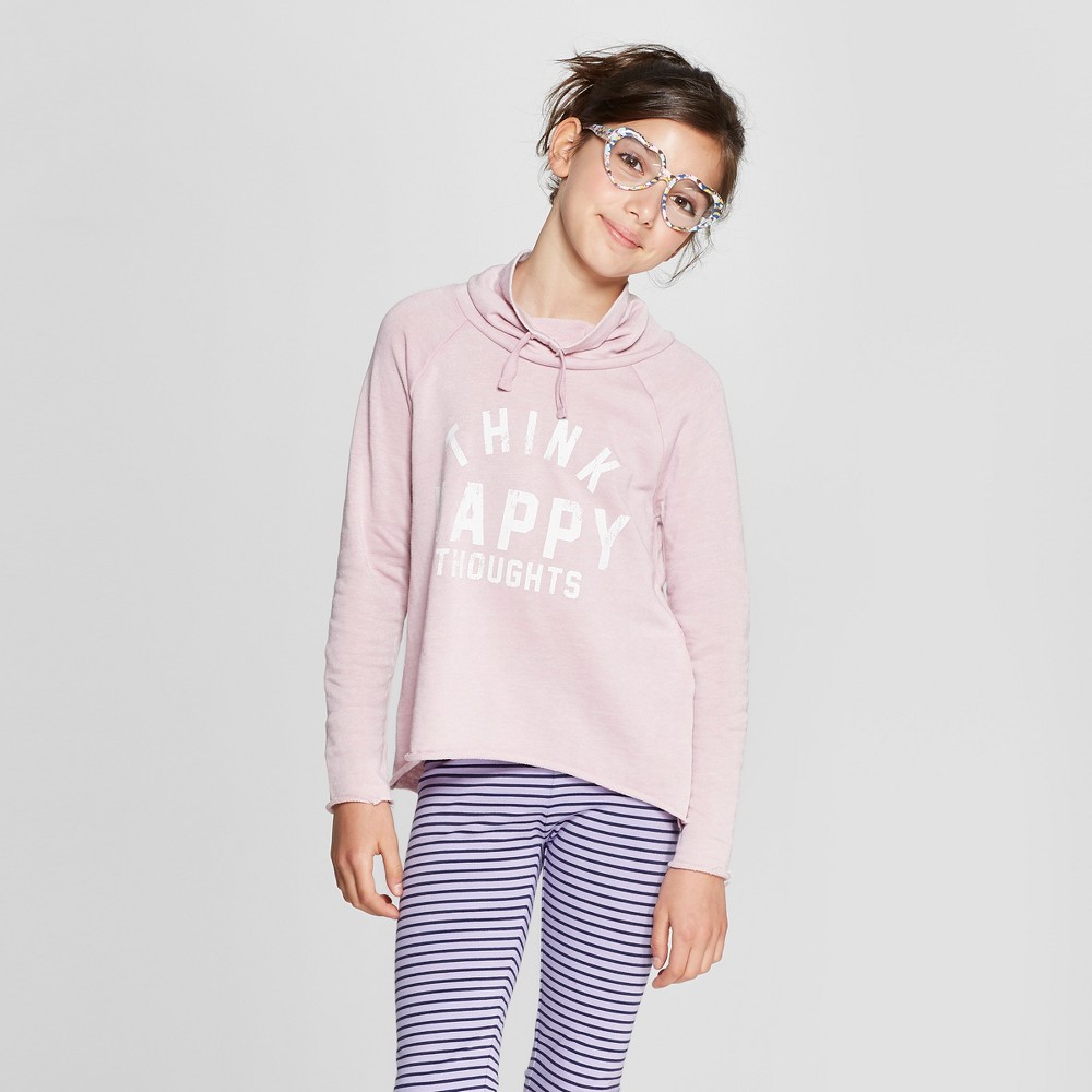 Grayson Social Girls' 'Think Happy Thoughts' Sweatshirt - Light Pink S