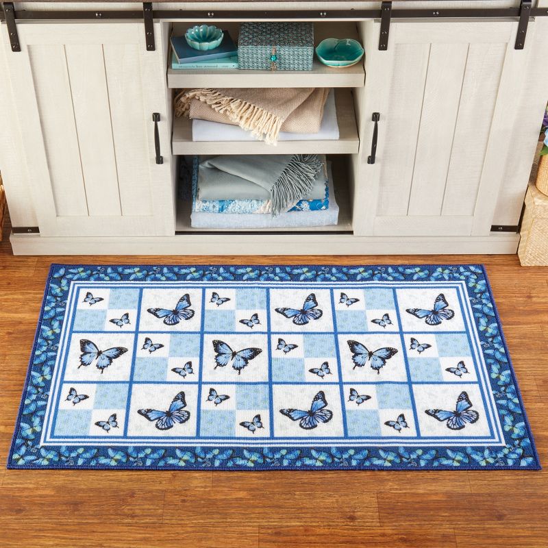 Collections Etc Blue Butterfly Floral Patchwork Accent Rug, 2 of 5