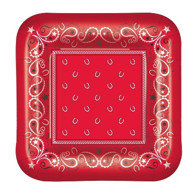 Beistle 7" Square Shaped Bandana Plate Red 32/Pack 58058