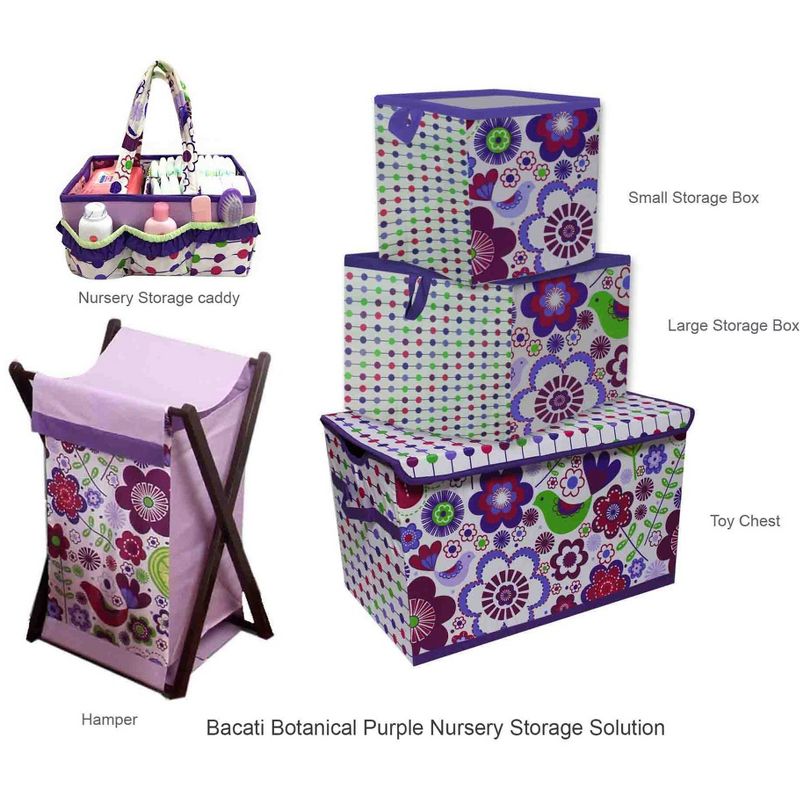 Bacati - Botanical Purple Laundry Hamper with Wooden Frame, 3 of 7