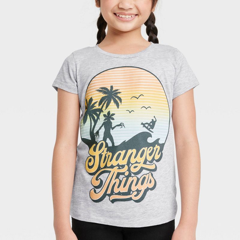 Girls' Stranger Things Short Sleeve Graphic T-Shirt - Heather Gray, 2 of 4