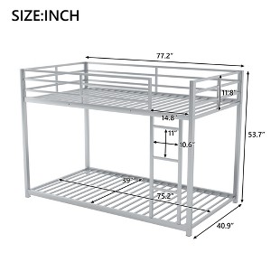 Gulches Twin over Twin Low Metal Bunk Bed - with Built-in Ladder, Full-Length Guardrails, Silver - 1 of 4
