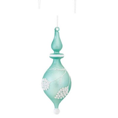 Melrose 8.5" Glitter Frosted Pine Cone Glass Finial Christmas Ornament - Mint Green/White