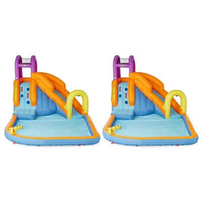 Magic Time International Mega Tornado Twist Inflatable Kids Water Park w/ Slide, Water Cannon, Splash Pool, & Climbing Wall for Ages 5 & Up (2 Pack)
