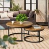 FONTOI Round Nesting Coffee Table Set of 2 Side Table for Living Room Multi-functional Side Table with Metal Frame Bedroom, Brown, 26.77"*25.59"*4.33" - 2 of 4