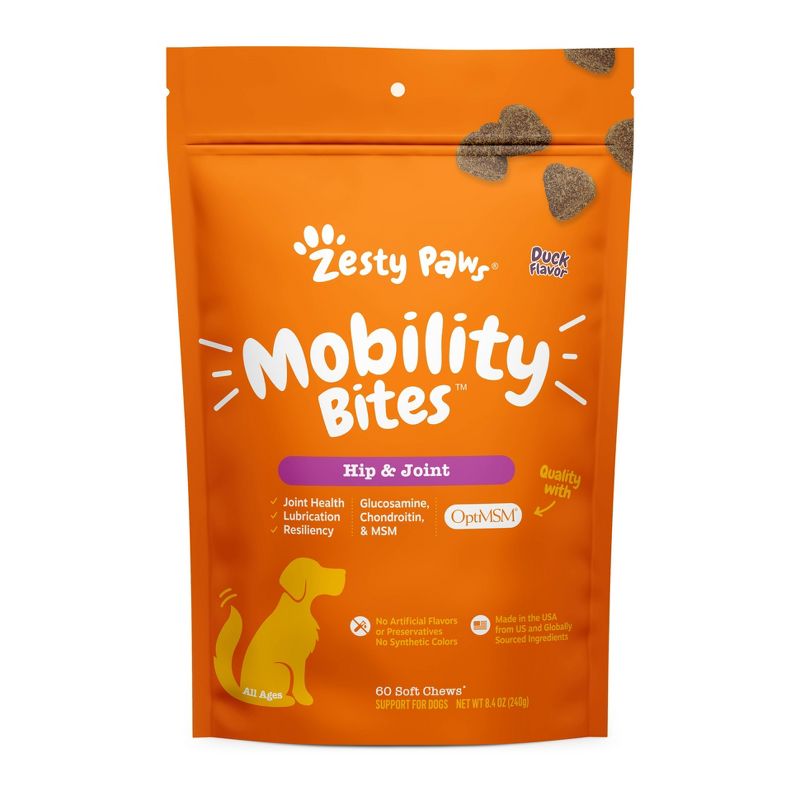 Zesty Paws Hip &#38; Joint Mobility Soft Chews for Dogs - Duck Flavor - 60ct, 1 of 8