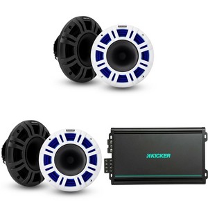 Kicker (2 Pair ) 48KMXL8 - RGB LED KMXL Horn-Loaded Speakers with 48KMA6004 4 Ch. Marine Amp Bundle - 1 of 4
